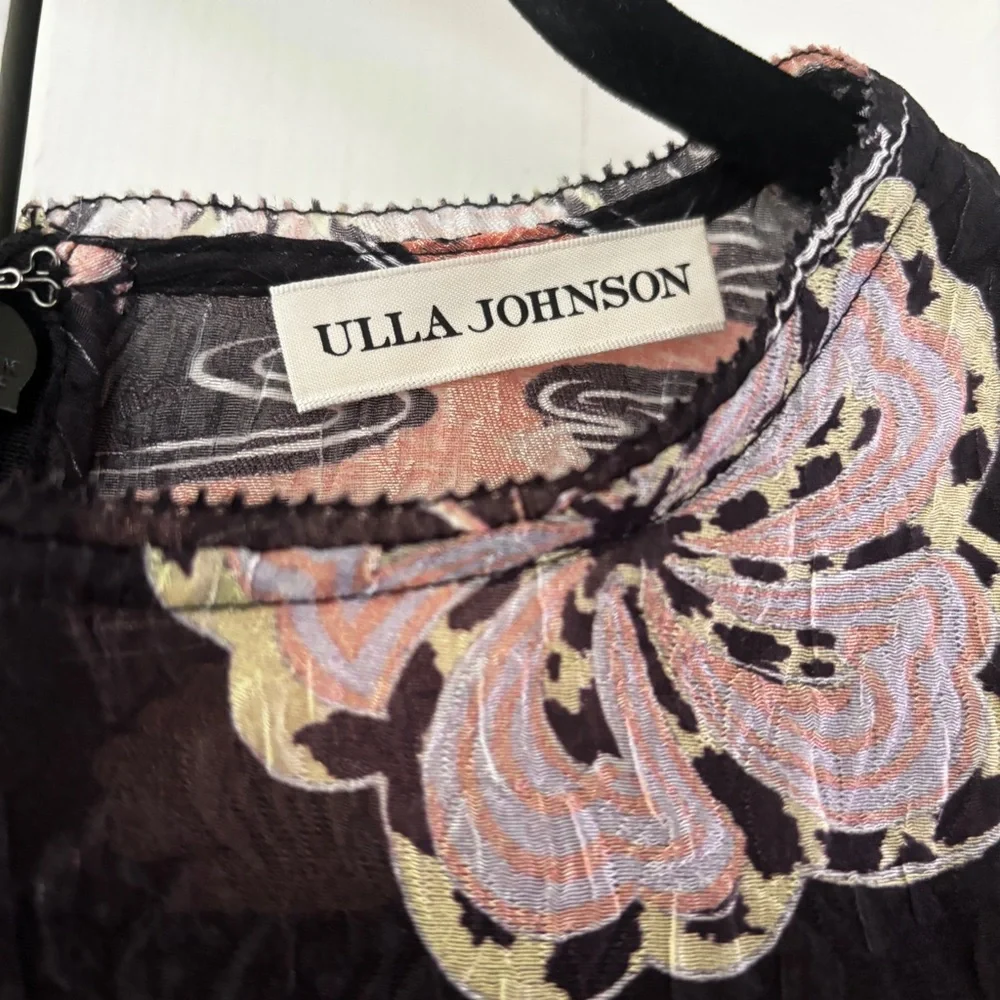 Ulla Johnson Eliza Blouse‎ Onyx Silk Blend Puff Sleeve Floral Top Size 4 Small